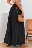 LC7711508-2-S, LC7711508-2-M, LC7711508-2-L, LC7711508-2-XL, Black Drawstring Smocked High Waist Wide Leg Pants