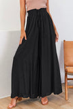 LC7711508-2-S, LC7711508-2-M, LC7711508-2-L, LC7711508-2-XL, Black Drawstring Smocked High Waist Wide Leg Pants