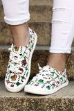 BH021687-1-37, BH021687-1-38, BH021687-1-39, BH021687-1-40, BH021687-1-41, BH021687-1-42, White Womens Walking Canvas Shoes Slip On Sneakers Christmas Graphic Print Drawstring Shoes