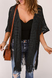 LC2541328-2, Black Loose Knitwear Kimono with Slits