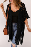 LC2541328-2, Black Loose Knitwear Kimono with Slits