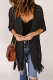 LC2541328-2, Black Loose Knitwear Kimono with Slits