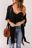 LC2541328-2, Black Loose Knitwear Kimono with Slits