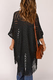 LC2541328-2, Black Loose Knitwear Kimono with Slits