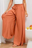 LC7711508-3-S, LC7711508-3-M, LC7711508-3-L, LC7711508-3-XL, Red Drawstring Smocked High Waist Wide Leg Pants