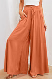 LC7711508-3-S, LC7711508-3-M, LC7711508-3-L, LC7711508-3-XL, Red Drawstring Smocked High Waist Wide Leg Pants