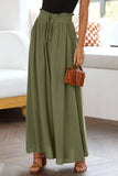 LC7711508-9-S, LC7711508-9-M, LC7711508-9-L, LC7711508-9-XL, Green Drawstring Smocked High Waist Wide Leg Pants