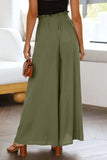 LC7711508-9-S, LC7711508-9-M, LC7711508-9-L, LC7711508-9-XL, Green Drawstring Smocked High Waist Wide Leg Pants