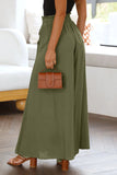 LC7711508-9-S, LC7711508-9-M, LC7711508-9-L, LC7711508-9-XL, Green Drawstring Smocked High Waist Wide Leg Pants