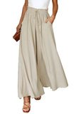 LC7711508-15-S, LC7711508-15-M, LC7711508-15-L, LC7711508-15-XL, Beige Drawstring Smocked High Waist Wide Leg Pants