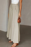 LC7711508-15-S, LC7711508-15-M, LC7711508-15-L, LC7711508-15-XL, Beige Drawstring Smocked High Waist Wide Leg Pants