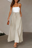 LC7711508-15-S, LC7711508-15-M, LC7711508-15-L, LC7711508-15-XL, Beige Drawstring Smocked High Waist Wide Leg Pants
