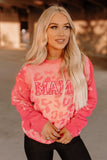 Women Pink MAMA Leopard Print Crew Neck Pullover Sweatshirt