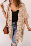 LC2541328-18, Apricot Loose Knitwear Kimono with Slits