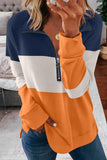 LC2539002-14-S, LC2539002-14-M, LC2539002-14-L, LC2539002-14-XL, LC2539002-14-2XL, Orange Triple Colorblock Zipper Sweatshirt   Colorblock Leopard Zipper Sweatshirt