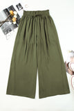 LC7711508-9-S, LC7711508-9-M, LC7711508-9-L, LC7711508-9-XL, Green Drawstring Smocked High Waist Wide Leg Pants