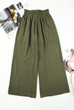 LC7711508-9-S, LC7711508-9-M, LC7711508-9-L, LC7711508-9-XL, Green Drawstring Smocked High Waist Wide Leg Pants