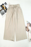 LC7711508-15-S, LC7711508-15-M, LC7711508-15-L, LC7711508-15-XL, Beige Drawstring Smocked High Waist Wide Leg Pants