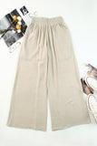 LC7711508-15-S, LC7711508-15-M, LC7711508-15-L, LC7711508-15-XL, Beige Drawstring Smocked High Waist Wide Leg Pants