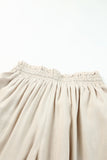 LC7711508-15-S, LC7711508-15-M, LC7711508-15-L, LC7711508-15-XL, Beige Drawstring Smocked High Waist Wide Leg Pants