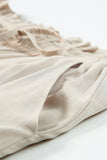LC7711508-15-S, LC7711508-15-M, LC7711508-15-L, LC7711508-15-XL, Beige Drawstring Smocked High Waist Wide Leg Pants