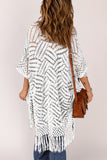 LC2541328-1, White Loose Knitwear Kimono with Slits