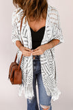 LC2541328-1, White Loose Knitwear Kimono with Slits