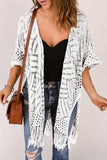 LC2541328-1, White Loose Knitwear Kimono with Slits