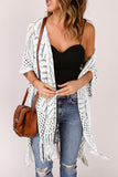 LC2541328-1, White Loose Knitwear Kimono with Slits