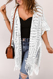 LC2541328-1, White Loose Knitwear Kimono with Slits