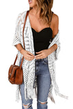 LC2541328-1, White Loose Knitwear Kimono with Slits