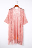 LC2541328-10, Pink Loose Knitwear Kimono with Slits