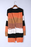 LC271796-22-S, LC271796-22-M, LC271796-22-L, LC271796-22-XL, LC271796-22-2XL, Multicolor Striped Color Block Open Front Cardigan