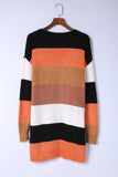 LC271796-22-S, LC271796-22-M, LC271796-22-L, LC271796-22-XL, LC271796-22-2XL, Multicolor Striped Color Block Open Front Cardigan