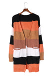 LC271796-22-S, LC271796-22-M, LC271796-22-L, LC271796-22-XL, LC271796-22-2XL, Multicolor Striped Color Block Open Front Cardigan