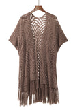 LC2541328-17, Brown Loose Knitwear Kimono with Slits