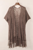 LC2541328-17, Brown Loose Knitwear Kimono with Slits