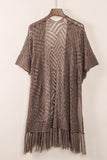 LC2541328-17, Brown Loose Knitwear Kimono with Slits