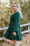 PL61155-9-1X, PL61155-9-2X, PL61155-9-3X, PL61155-9-4X, PL61155-9-5X, Green Plus Size Puff Sleeve Smocked Tiered Dress