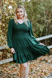 PL61155-9-1X, PL61155-9-2X, PL61155-9-3X, PL61155-9-4X, PL61155-9-5X, Green Plus Size Puff Sleeve Smocked Tiered Dress