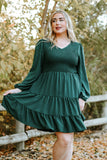 PL61155-9-1X, PL61155-9-2X, PL61155-9-3X, PL61155-9-4X, PL61155-9-5X, Green Plus Size Puff Sleeve Smocked Tiered Dress