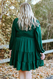 PL61155-9-1X, PL61155-9-2X, PL61155-9-3X, PL61155-9-4X, PL61155-9-5X, Green Plus Size Puff Sleeve Smocked Tiered Dress