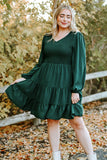 PL61155-9-1X, PL61155-9-2X, PL61155-9-3X, PL61155-9-4X, PL61155-9-5X, Green Plus Size Puff Sleeve Smocked Tiered Dress