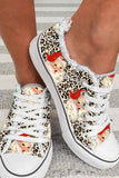 Christmas Shoes for Women Leopard Print Santa Claus Walking Lace Up Canvas Shoes