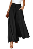 LC7711508-2-S, LC7711508-2-M, LC7711508-2-L, LC7711508-2-XL, Black Drawstring Smocked High Waist Wide Leg Pants