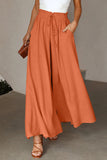 LC7711508-3-S, LC7711508-3-M, LC7711508-3-L, LC7711508-3-XL, Red Drawstring Smocked High Waist Wide Leg Pants