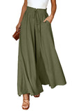 LC7711508-9-S, LC7711508-9-M, LC7711508-9-L, LC7711508-9-XL, Green Drawstring Smocked High Waist Wide Leg Pants