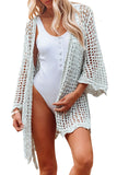 LC2541365-4, Sky Blue Knit Crochet Open Front Beach Cover Up with Tie