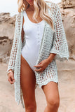 LC2541365-4, Sky Blue Knit Crochet Open Front Beach Cover Up with Tie