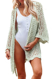 LC2541365-9, Green Knit Crochet Open Front Beach Cover Up with Tie